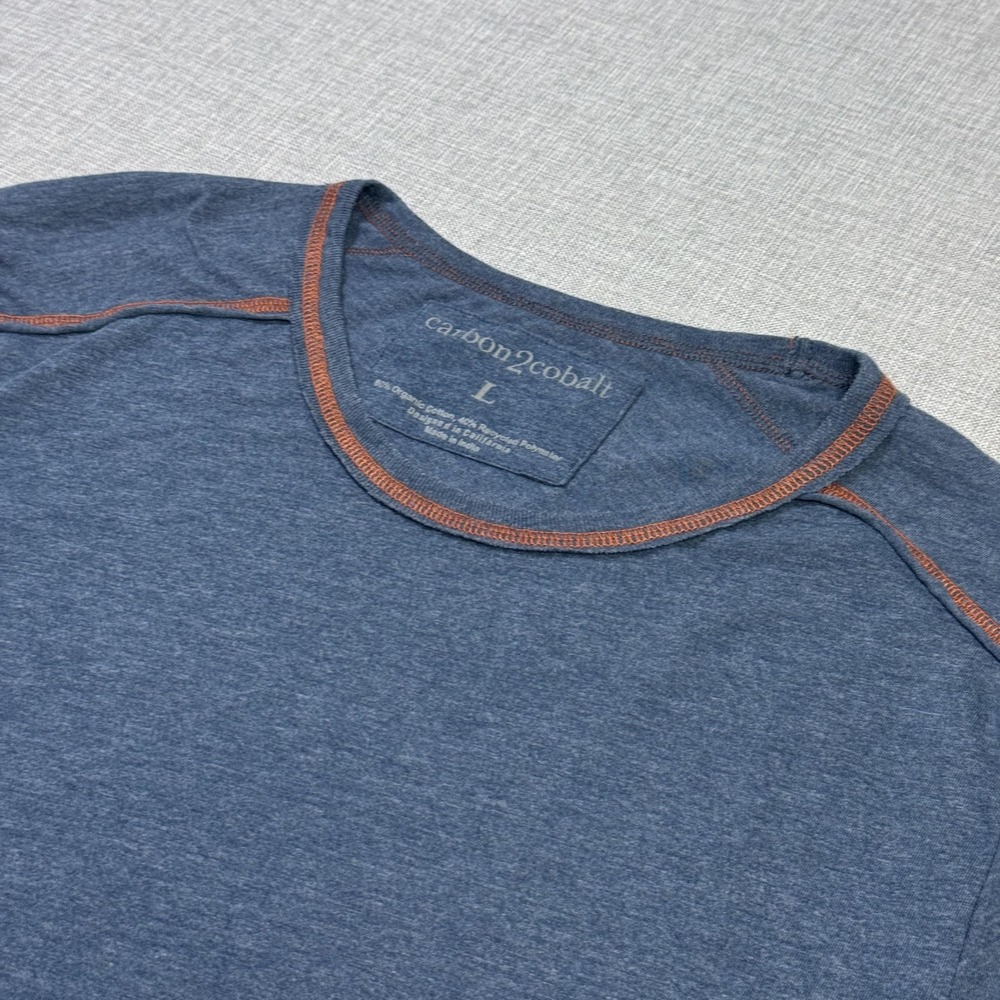 Carbon 2 Cobalt T-Shirt Mens L Blue Tagless Crew Neck Contrasting Trim Jersey